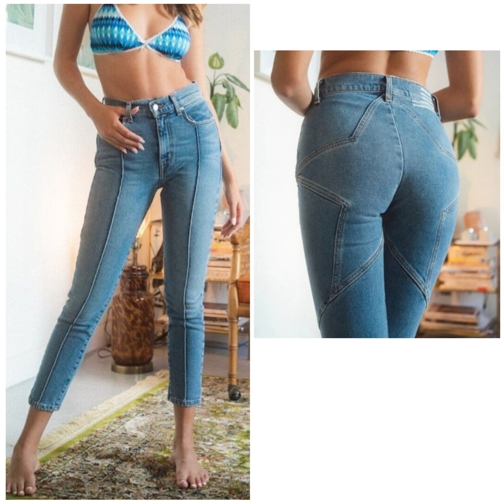 Revice Venus Cropped Denim Jeans in Stargazer Wash w/ Star Embroidery | Size 25